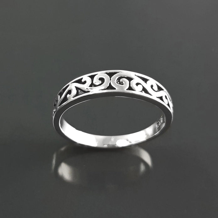 Baroque ring, sterling silver, hipster engraved pattern jewelry, original engagement ring, gift for women and men
