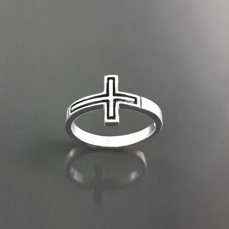 Sterling Silver Cross Ring, Sideways Crucifix, Religious Jewelry, 925