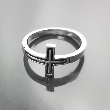 Sterling Silver Cross Ring, Sideways Crucifix, Religious Jewelry, 925