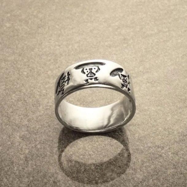Handmade Sterling Silver Band Ring, Hawaiian Tiki Engraved, Tribal Surf Style, Large Ring