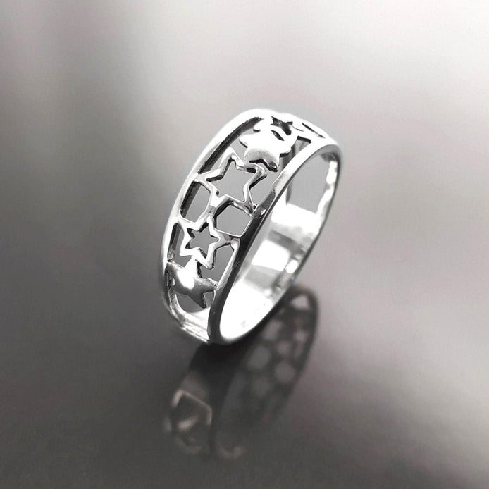 Sterling Silver Star Ring, Open-Work Constellation Band,