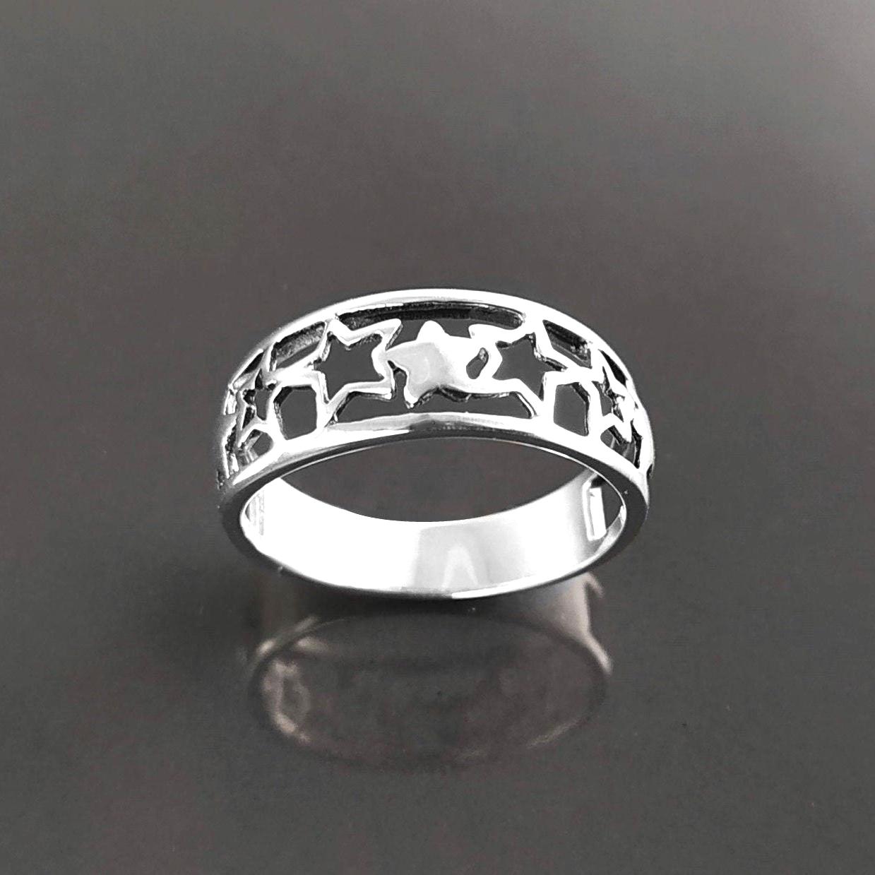 Sterling Silver Star Ring, Open-Work Constellation Band,