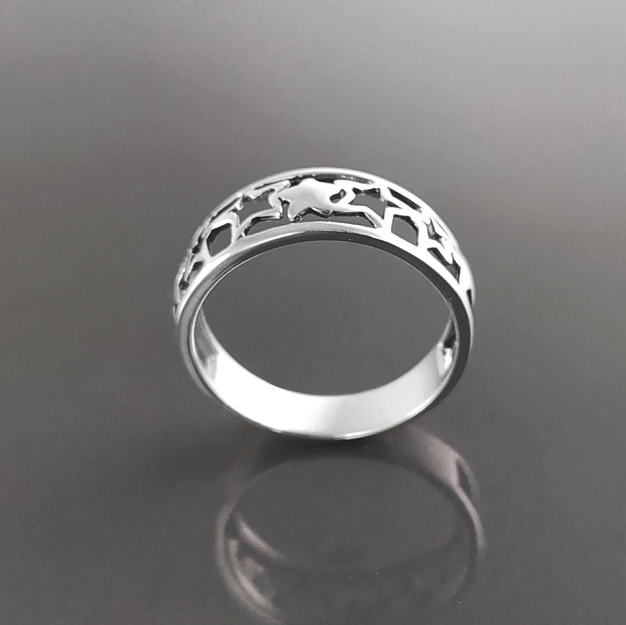Sterling Silver Star Ring, Open-Work Constellation Band,
