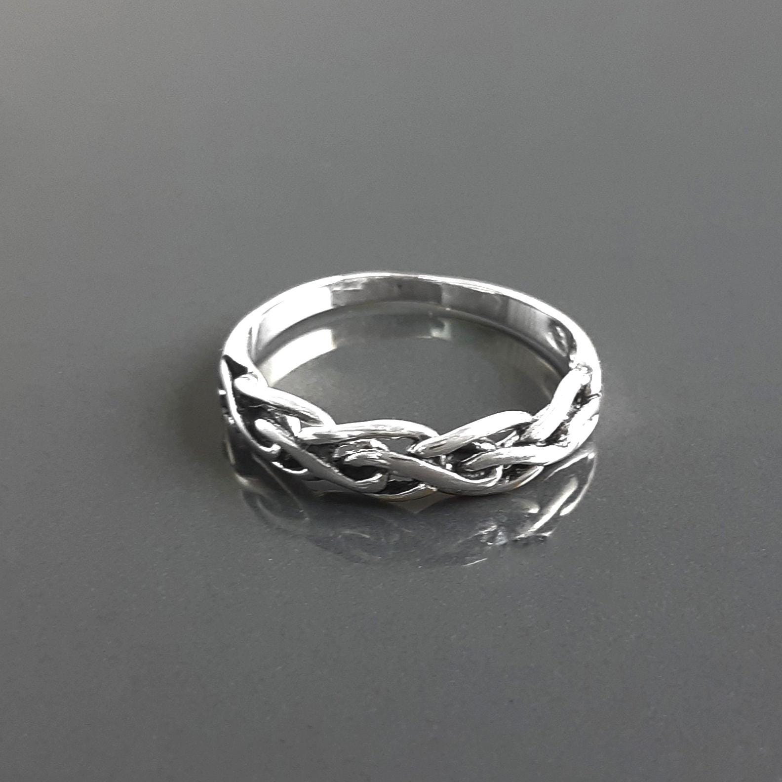 Sterling Silver Braided Viking Ring, Norse Tribal Band, Celtic Knot Jewelry