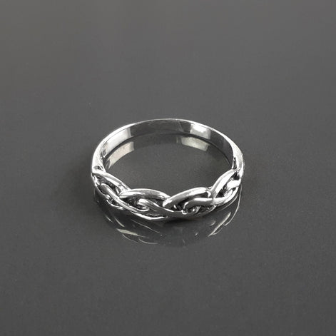 Sterling Silver Braided Viking Ring, Norse Tribal Band, Celtic Knot Jewelry