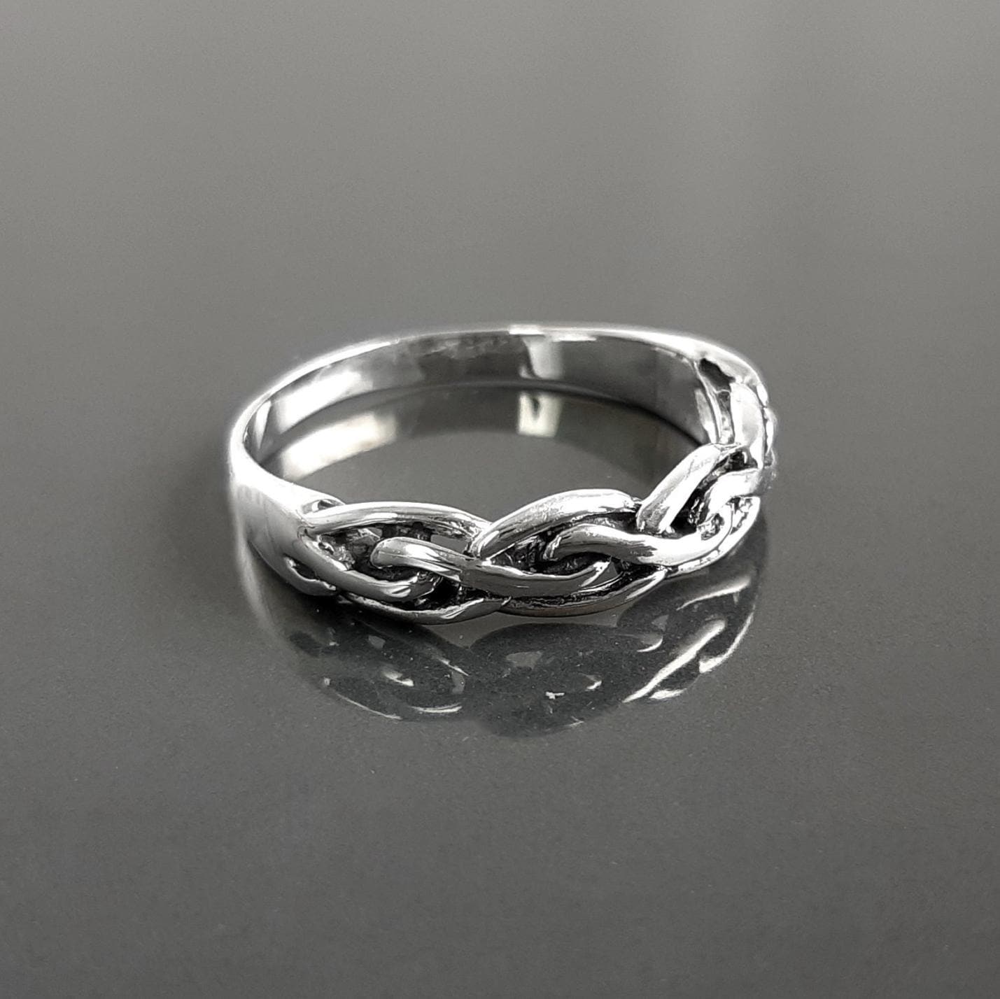 Sterling Silver Braided Viking Ring, Norse Tribal Band, Celtic Knot Jewelry