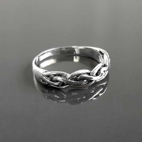 Sterling Silver Braided Viking Ring, Norse Tribal Band, Celtic Knot Jewelry
