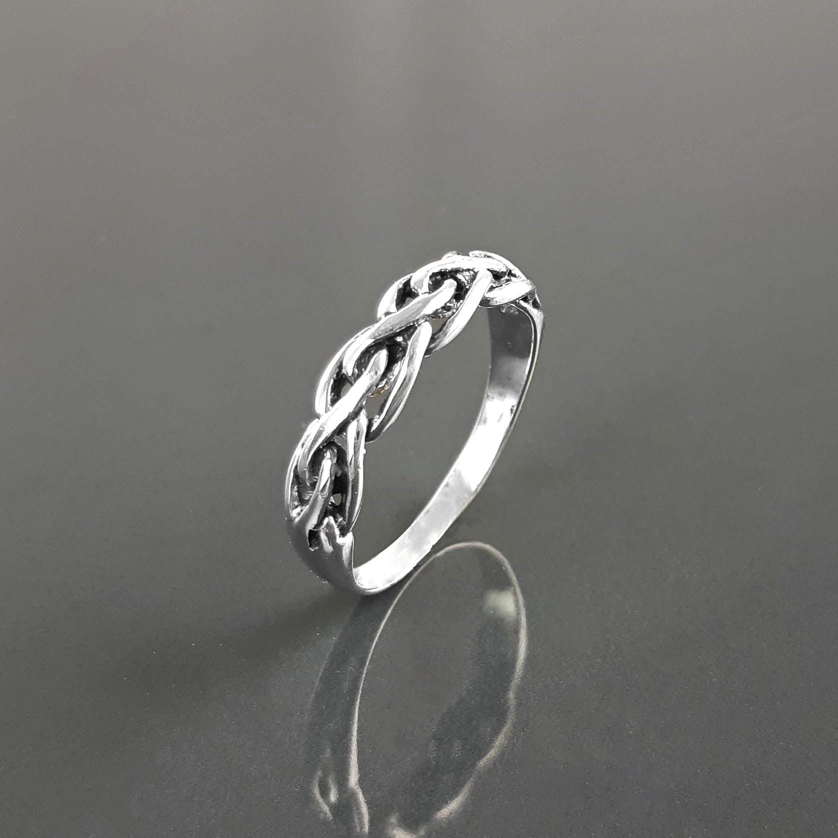 Sterling Silver Braided Viking Ring, Norse Tribal Band, Celtic Knot Jewelry
