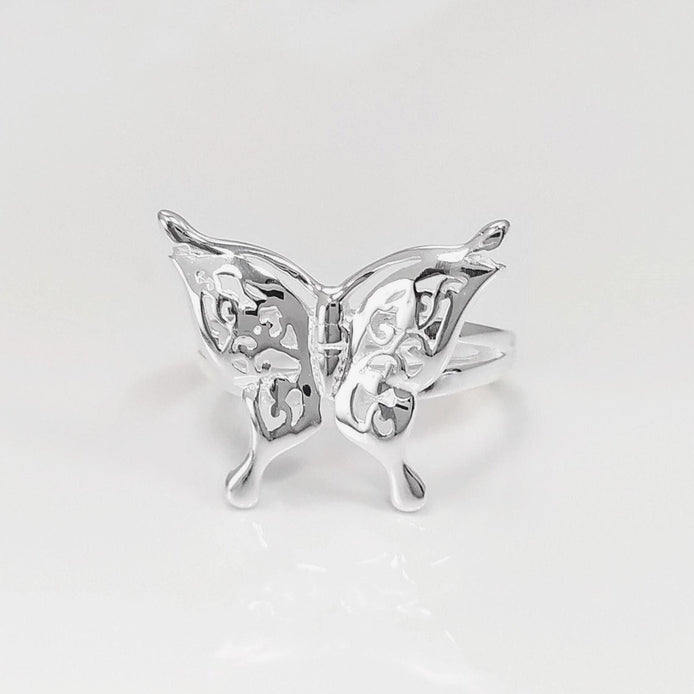 Butterfly Ring, Sterling Silver, Filigree Ring, Butterfies Pattern Ring, Boho Ring, Insect Jewelry, Nature Ring, Great Butterfly Wings Ring
