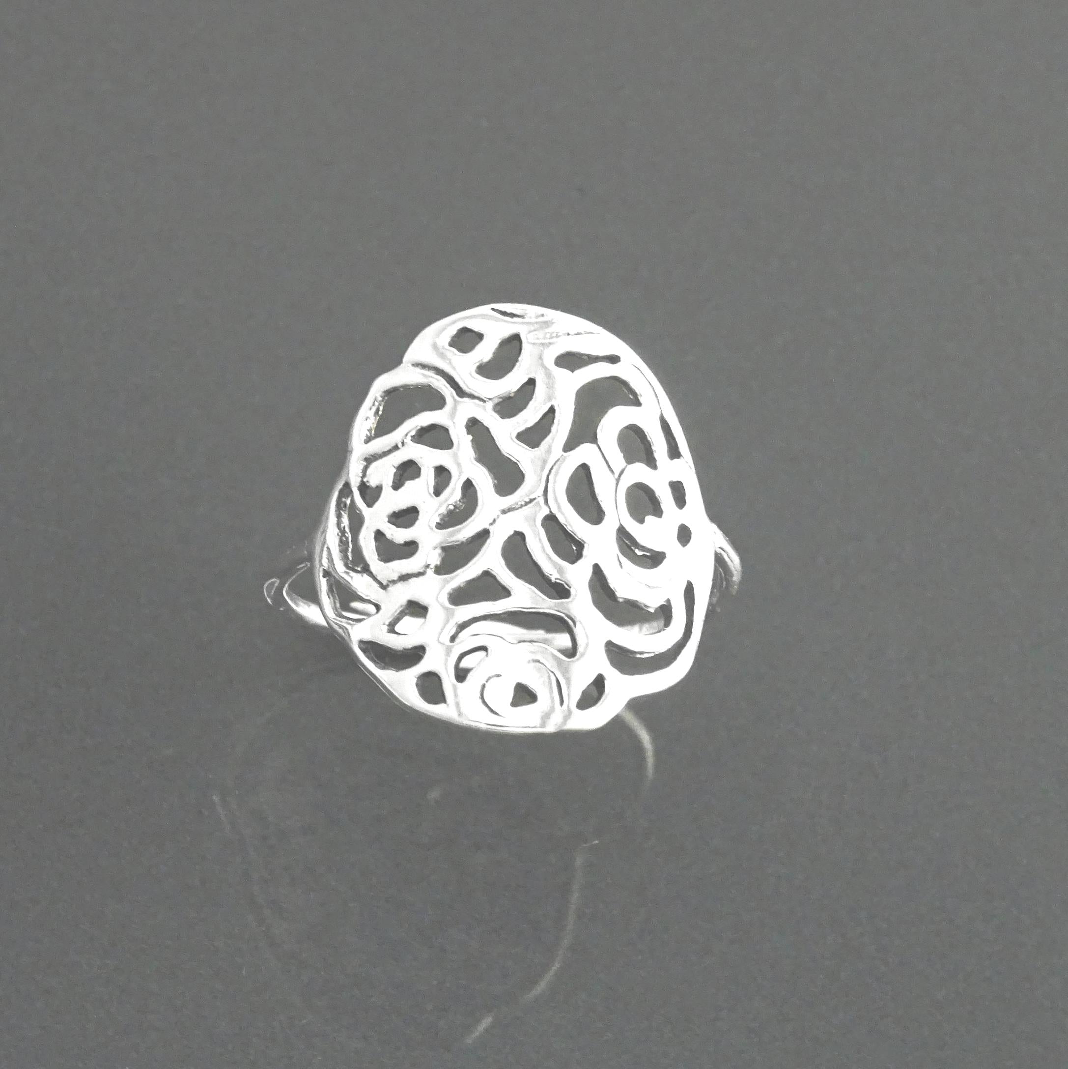 Sterling Silver Rose Filigree Ring, Romantic Flower Blossom Jewelry