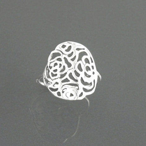 Sterling Silver Rose Filigree Ring, Romantic Flower Blossom Jewelry