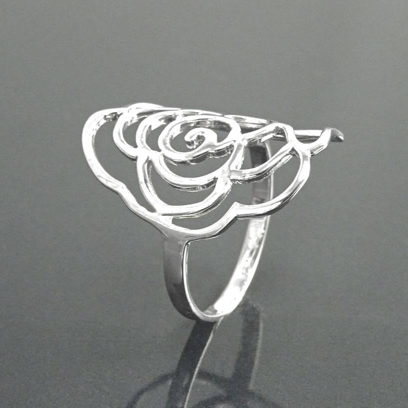 Sterling Silver Rose Filigree Ring, Open Work Floral Lace Jewelry