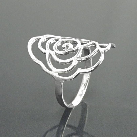 Sterling Silver Rose Filigree Ring, Open Work Floral Lace Jewelry