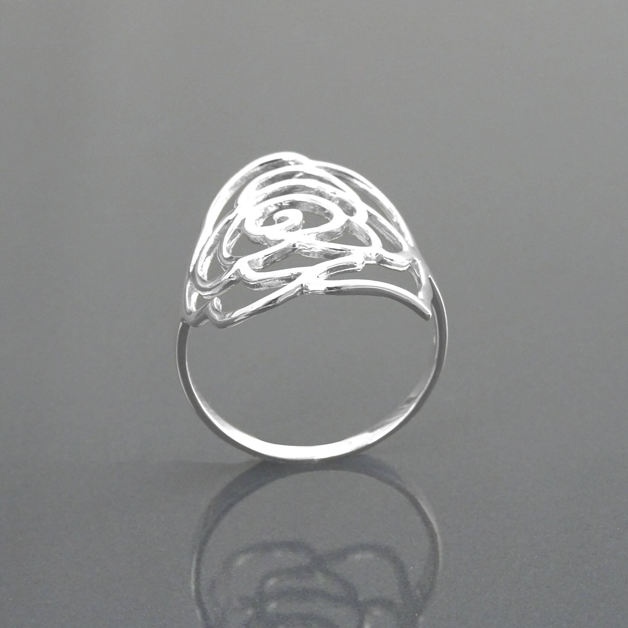Sterling Silver Rose Filigree Ring, Open Work Floral Lace Jewelry