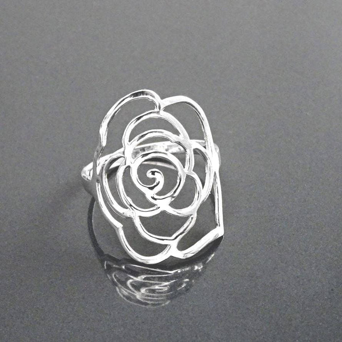 Sterling Silver Rose Filigree Ring, Open Work Floral Lace Jewelry