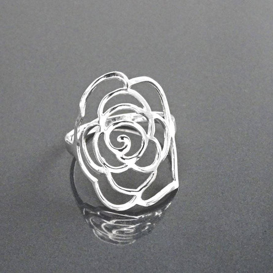 Sterling Silver Rose Filigree Ring, Open Work Floral Lace Jewelry