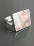 Square Ring, Sterling Silver, Curved Square Stone Ring, Genuine Grey Paua Shell jewelry, Modern Geometric Ring, Rainbow Color, Gray