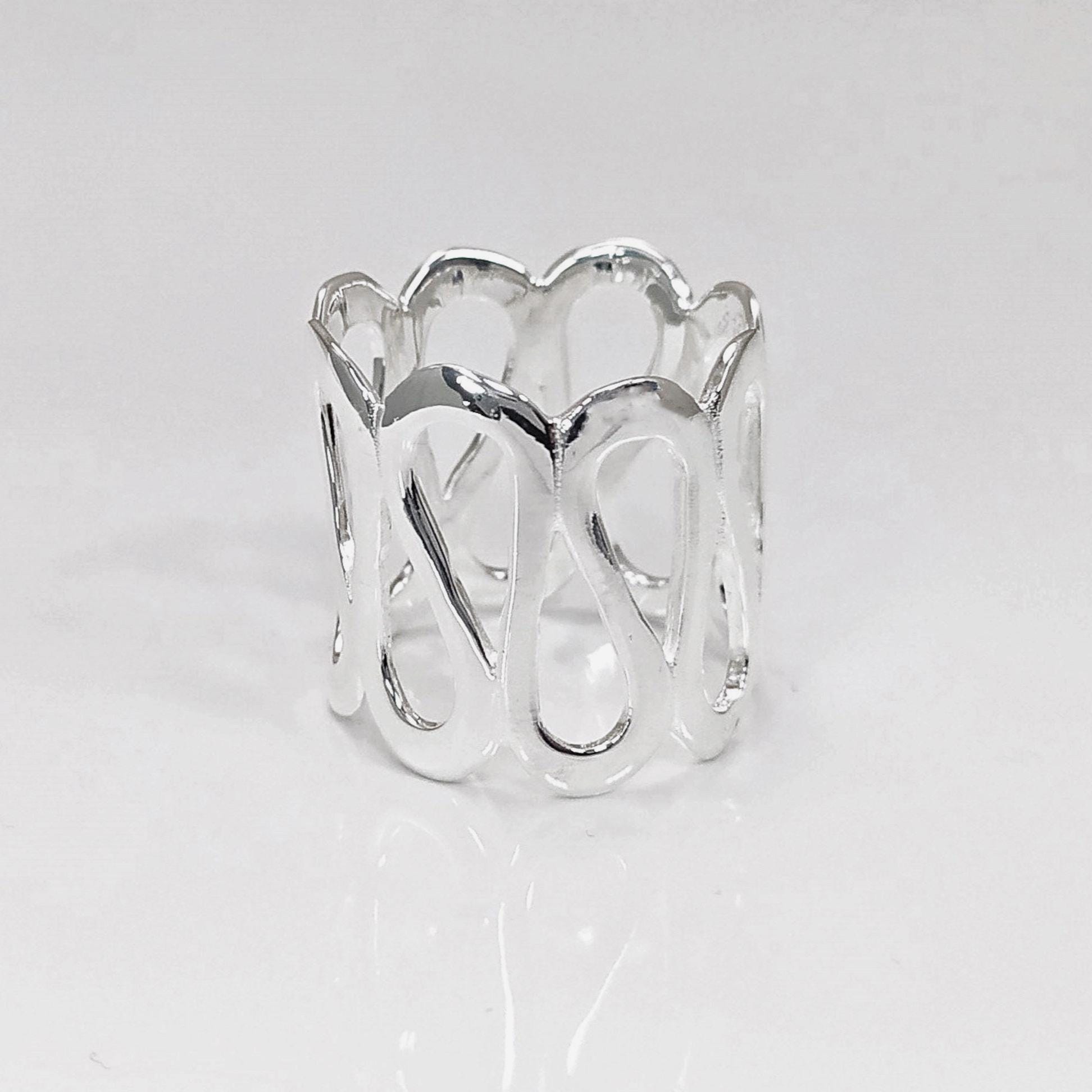 Sterling Meander Cuff Ring, 925 Silver, Ring, Greek Pattern Large Band Ring, Hellenic Spiral Ring, Large Frieze Ring, Wide Open Swirl Ring