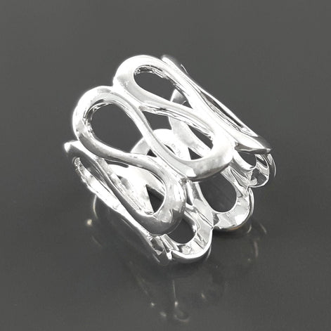 Sterling Meander Cuff Ring, 925 Silver, Ring, Greek Pattern Large Band Ring, Hellenic Spiral Ring, Large Frieze Ring, Wide Open Swirl Ring