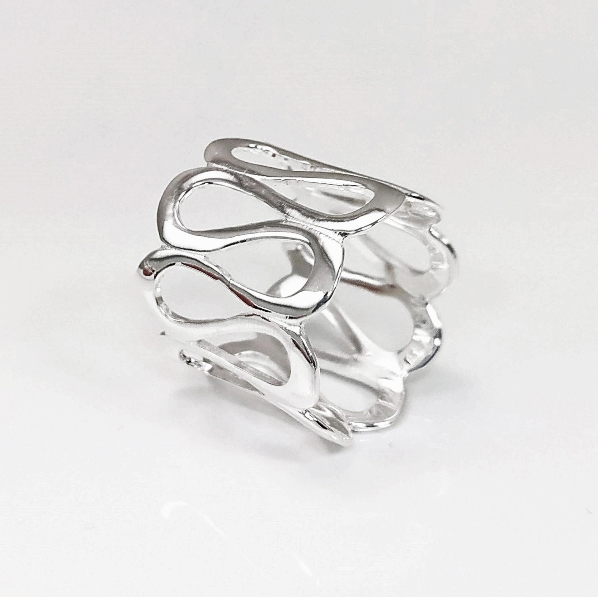 Sterling Meander Cuff Ring, 925 Silver, Ring, Greek Pattern Large Band Ring, Hellenic Spiral Ring, Large Frieze Ring, Wide Open Swirl Ring