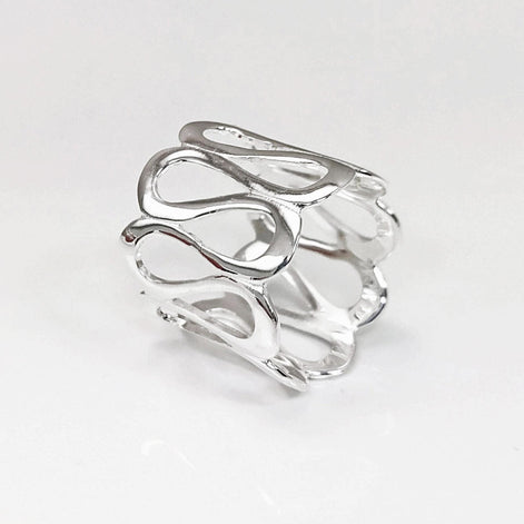 Sterling Meander Cuff Ring, 925 Silver, Ring, Greek Pattern Large Band Ring, Hellenic Spiral Ring, Large Frieze Ring, Wide Open Swirl Ring