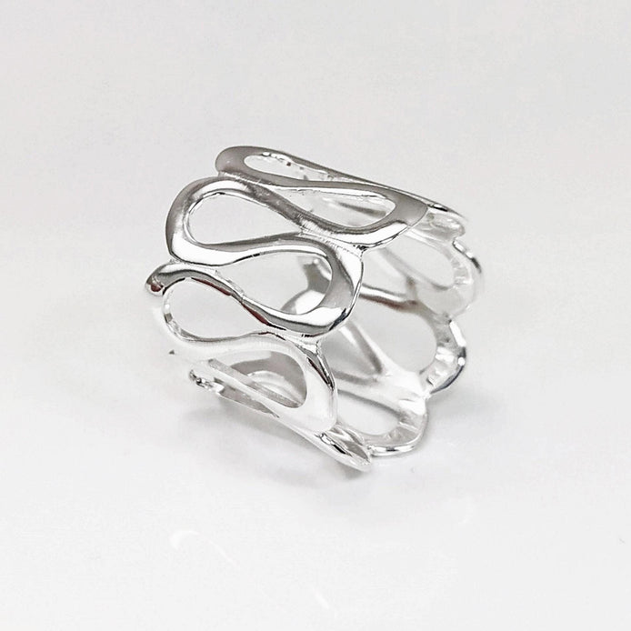 Sterling Meander Cuff Ring, 925 Silver, Ring, Greek Pattern Large Band Ring, Hellenic Spiral Ring, Large Frieze Ring, Wide Open Swirl Ring