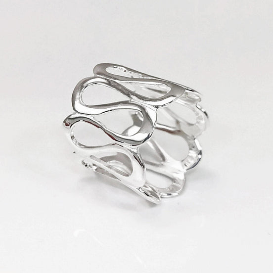 Sterling Meander Cuff Ring, 925 Silver, Ring, Greek Pattern Large Band Ring, Hellenic Spiral Ring, Large Frieze Ring, Wide Open Swirl Ring