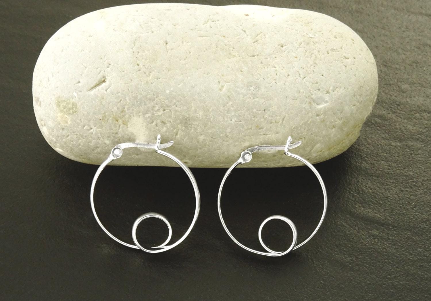 Sterling Silver Hoop Earrings, Swirl Design, Handmade