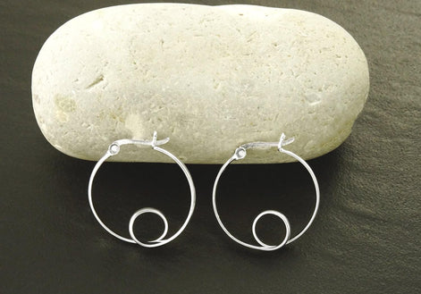 Sterling Silver Hoop Earrings, Swirl Design, Handmade