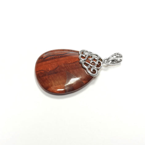 Vintage Oval Earrings, Sterling Silver, Filigree, Earrings and Pendant Set, GENUINE Brown Tiger Eyes Stone, Gemstone Teardrop