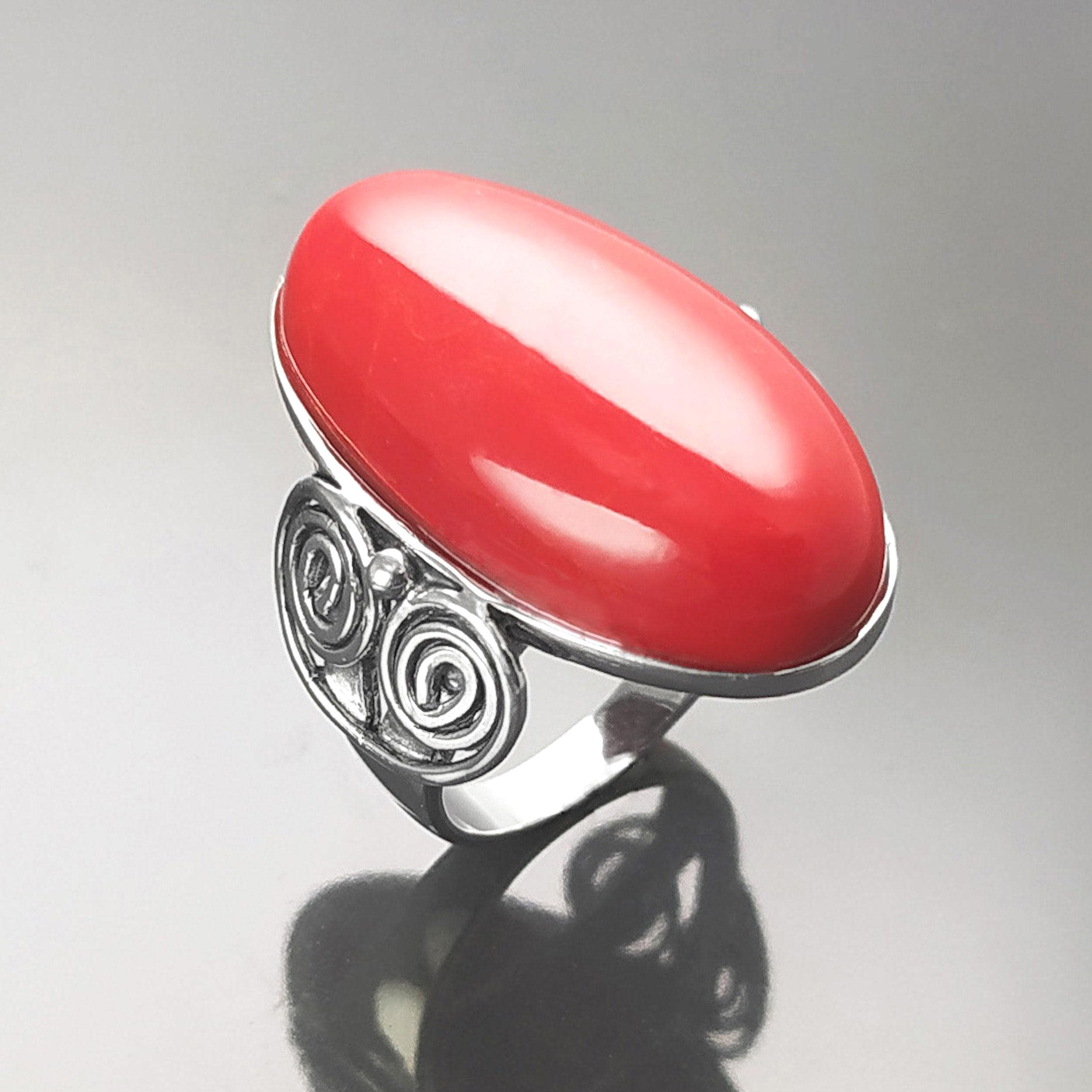925 Chunky Red Stone Sterling Silver Ring, Statement Jewelry, POP Ring Lipstick Color