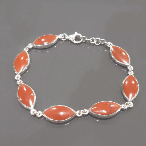 Red Jasper Sterling Silver Bracelet, Modern Stone Jewelry 925.