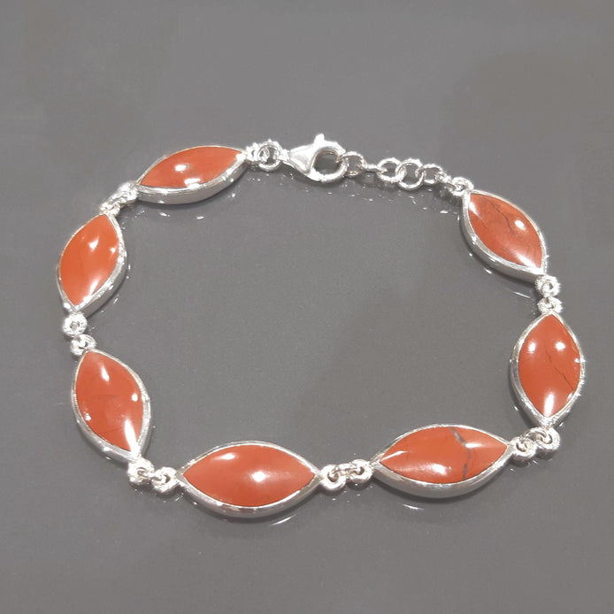 Red Jasper Sterling Silver Bracelet, Modern Stone Jewelry 925.