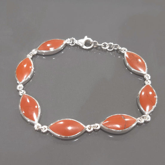 Red Jasper Sterling Silver Bracelet, Modern Stone Jewelry 925.