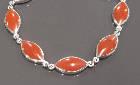 Red Jasper Sterling Silver Bracelet, Modern Stone Jewelry 925.