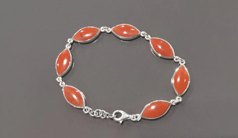 Red Jasper Sterling Silver Bracelet, Modern Stone Jewelry 925.
