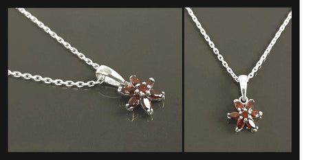 Sterling Silver Red Flower Earrings Pendant Set, Garnet CZ, Floral Jewelry Gift for her