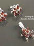 Sterling Silver Red Flower Earrings Pendant Set, Garnet CZ, Floral Jewelry Gift for her