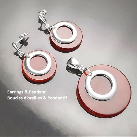 Red Round Pendant, Sterling Silver, Red Agate Stone Discs, Modern Dangle Geometric Necklace, Minimalist Women Jewelry