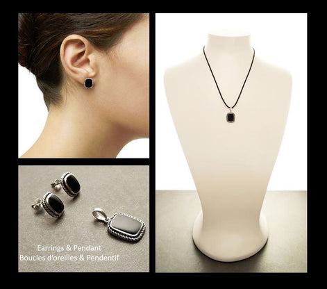 Onyx Stud Earrings - Sterling Silver Earrings - Onyx Jewelry - Oxidized Earrings - Square shape Earrings - Vintage Earrings