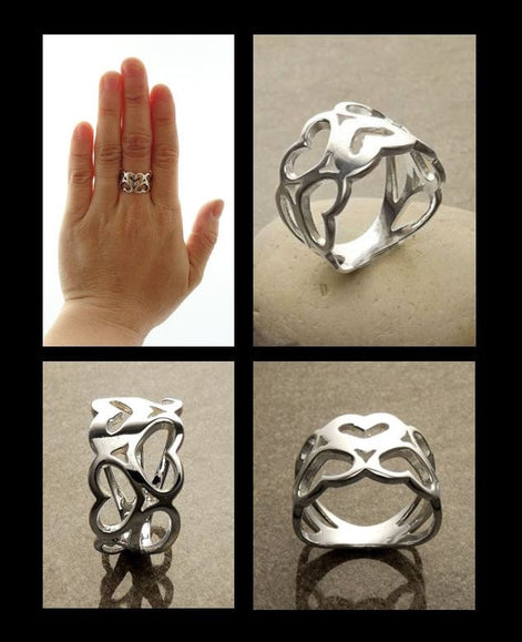 Sterling Silver Heart Pattern Filigree Band Ring