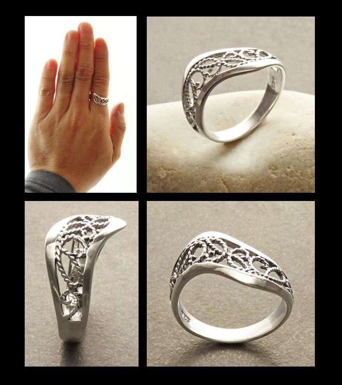 Oxidized Sterling Silver Filigree Ring, Boho Lace Design, Band Silver Jewelry