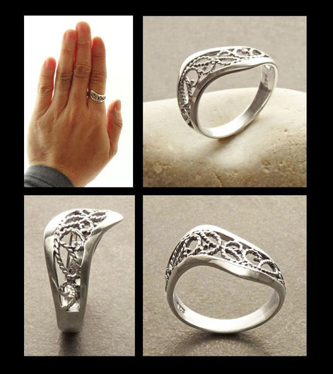Oxidized Sterling Silver Filigree Ring, Boho Lace Design, Band Silver Jewelry