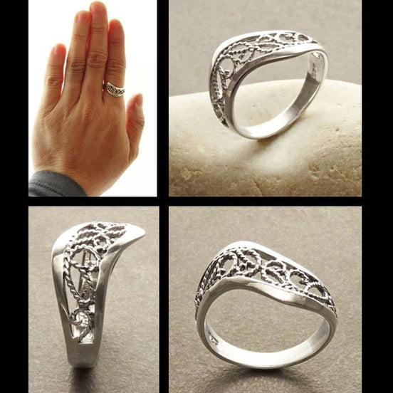 Oxidized Sterling Silver Filigree Ring, Boho Lace Design, Band Silver Jewelry