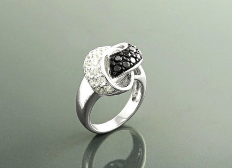 Knot Ring, Sterling Silver, Black & White Color (CZ) Stones, Node Ribbon Ring, Gift for her, Bold Jewelry for woman, Modern Infinity Design