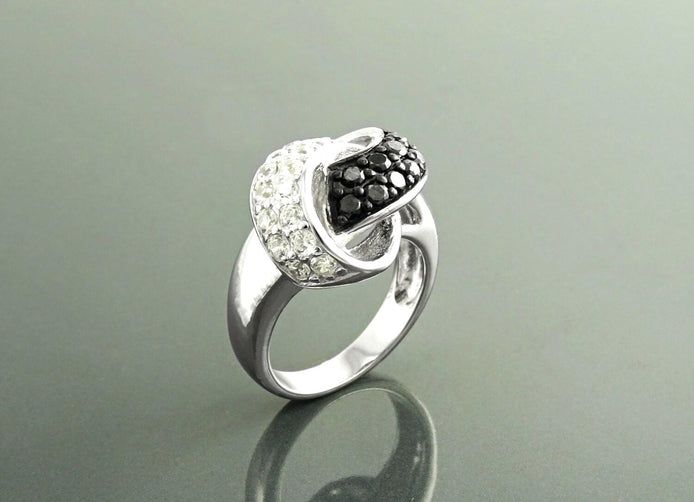 Knot Ring, Sterling Silver, Black & White Color (CZ) Stones, Node Ribbon Ring, Gift for her, Bold Jewelry for woman, Modern Infinity Design
