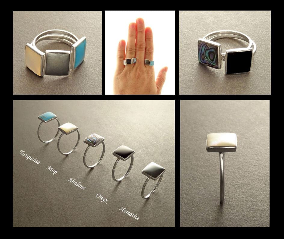 Stacking Ring Sterling 925 Square Mother of Pearl - Small Pearl Ring - Affordable Dainty Ring - MOP Ring - Unique White Stone Jewelry