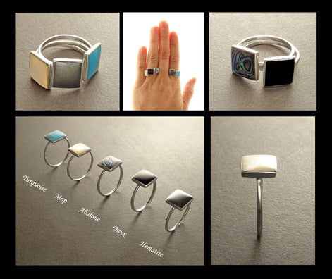 Stacking Ring Sterling 925 Square Mother of Pearl - Small Pearl Ring - Affordable Dainty Ring - MOP Ring - Unique White Stone Jewelry