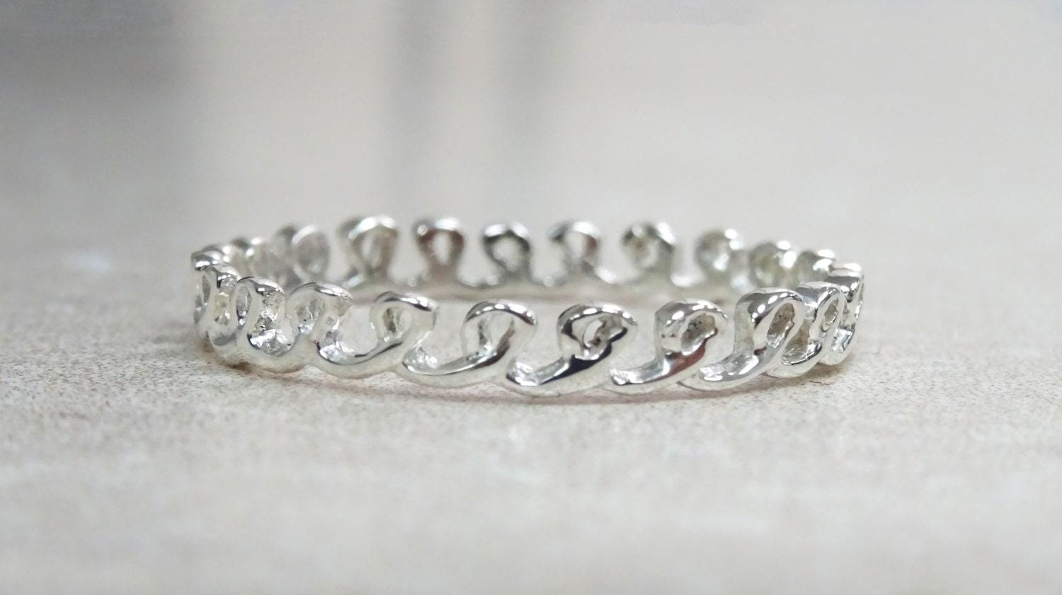 Sterling Silver Infinity Knot Ring, Braided Loop Band, 925 Small jewel stackable band