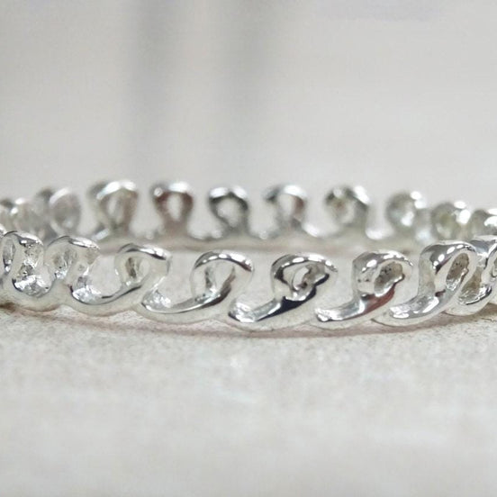 Sterling Silver Infinity Knot Ring, Braided Loop Band, 925 Small jewel stackable band